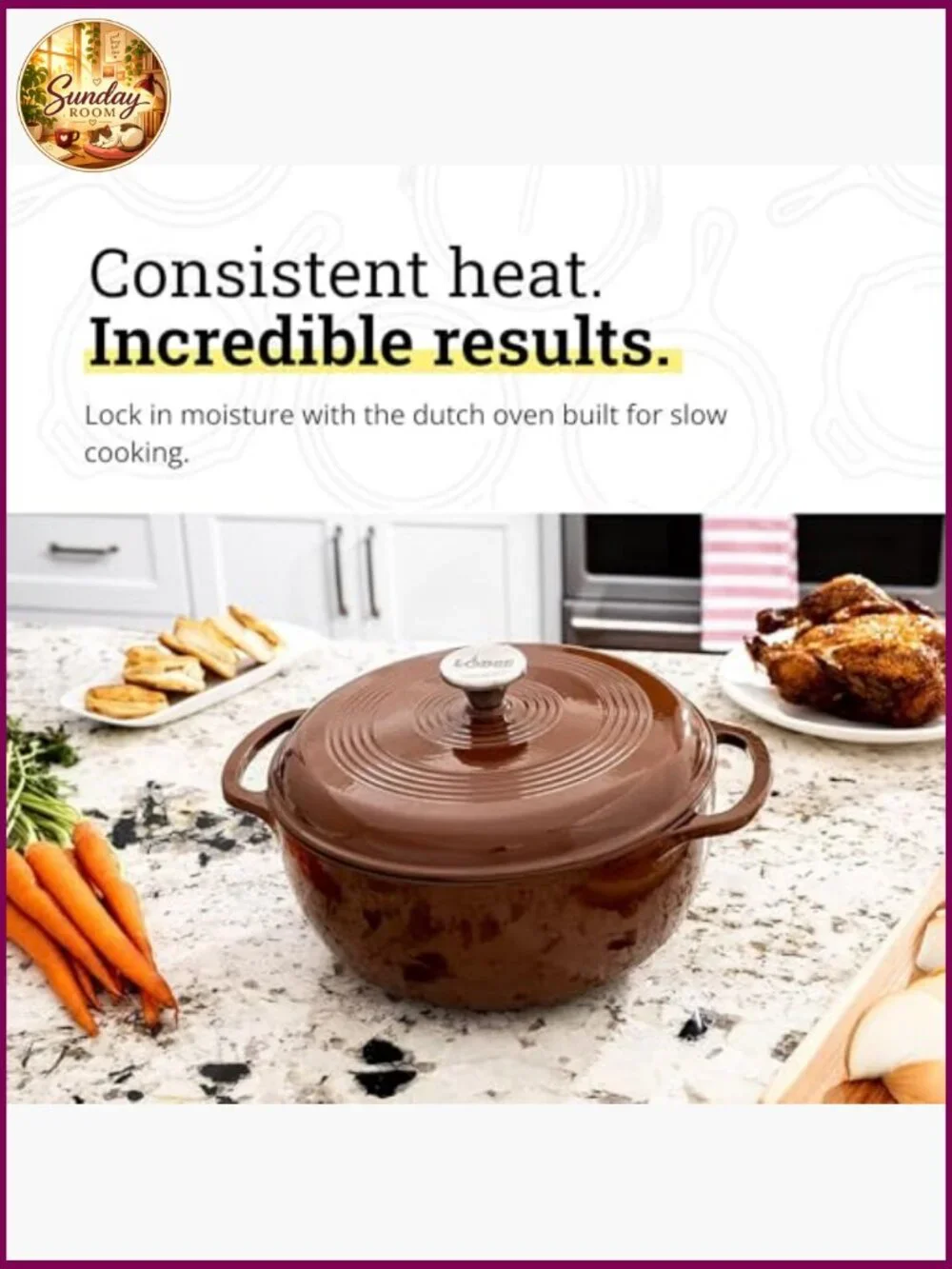Lodge Enamel Cast Iron Dutch Oven 6 Qt - Bread Baking, Braising, Marinating &